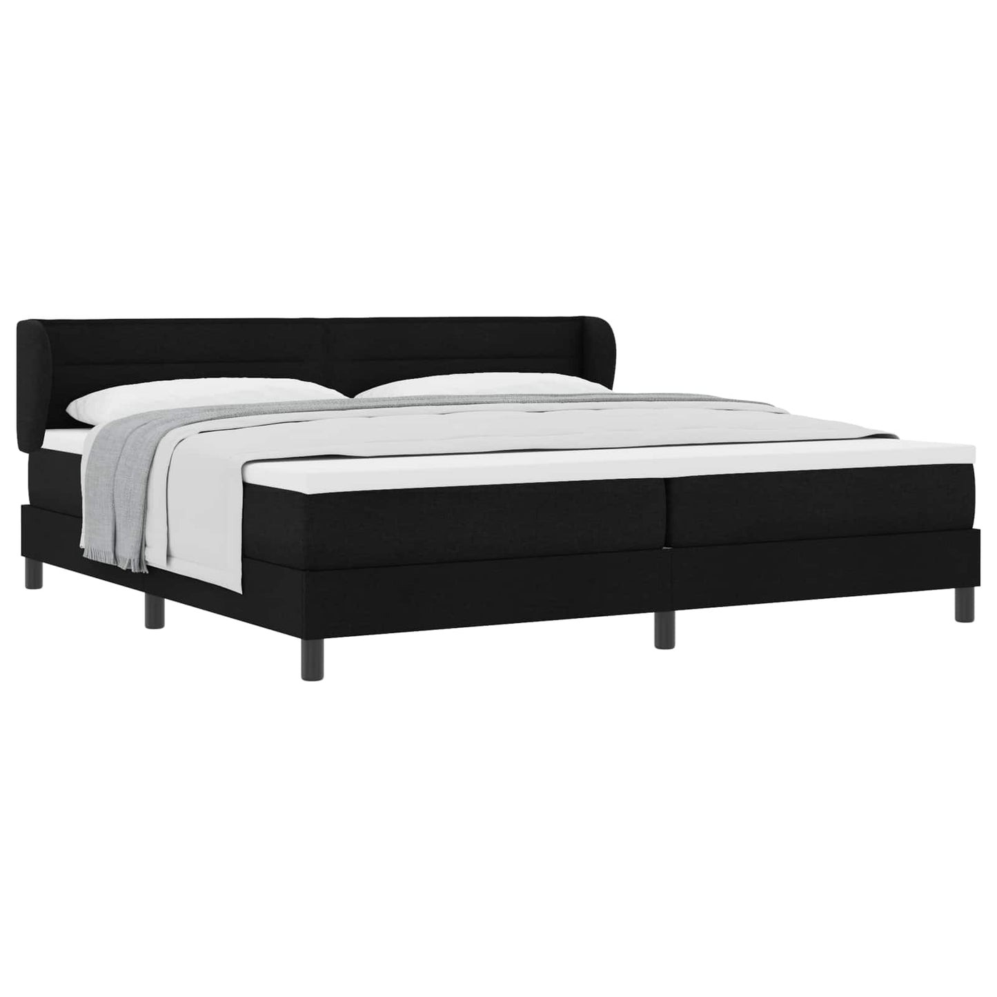 Boxrugós ágy matracmal fejtámlával Fekete 200 x 200 cm szövet