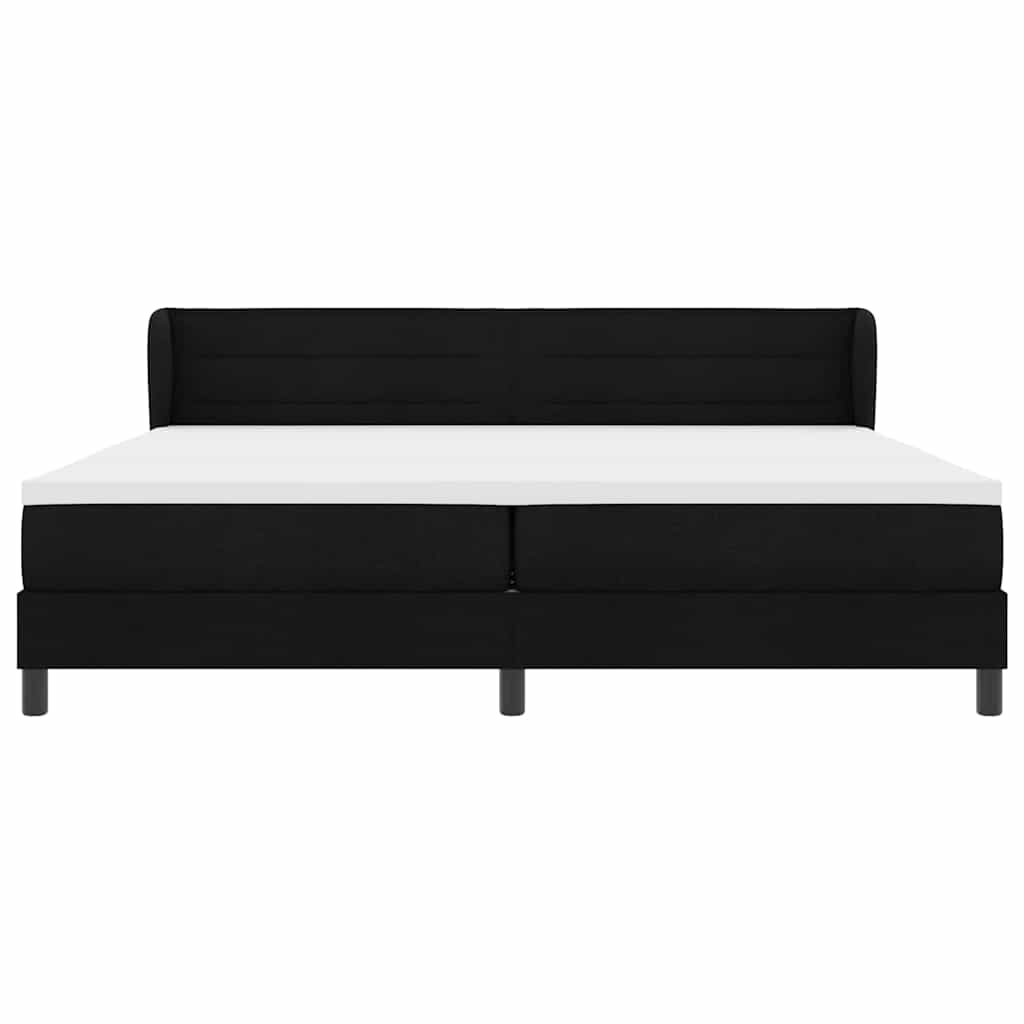 Boxrugós ágy matracmal fejtámlával Fekete 200 x 200 cm szövet