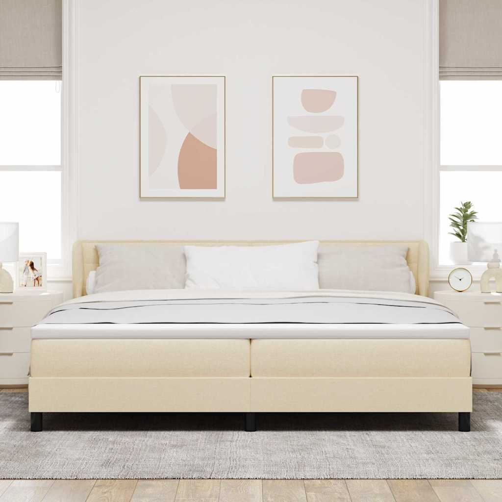 Boxrugós ágy matracmal fejtámlával Krém 200 x 200 cm szövet