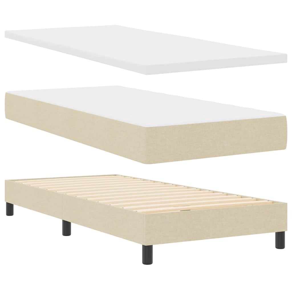 Boxrugós ágy fejtámlával Krém 90 x 200 cm szövet