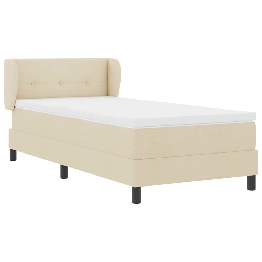 Boxrugós ágy fejtámlával Krém 90 x 200 cm szövet