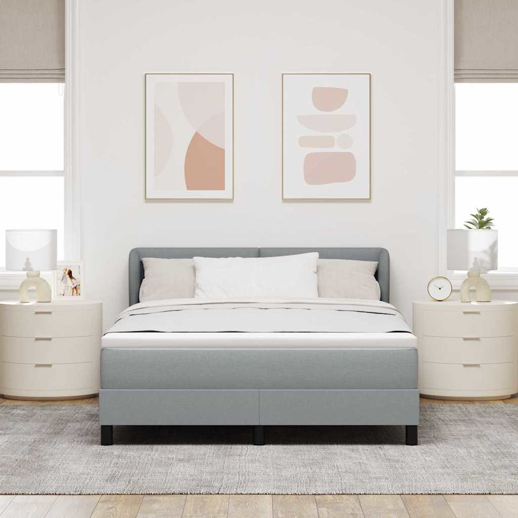 Boxrugós ágy fejtámlával Világosszürke 160 x 200 cm szövet
