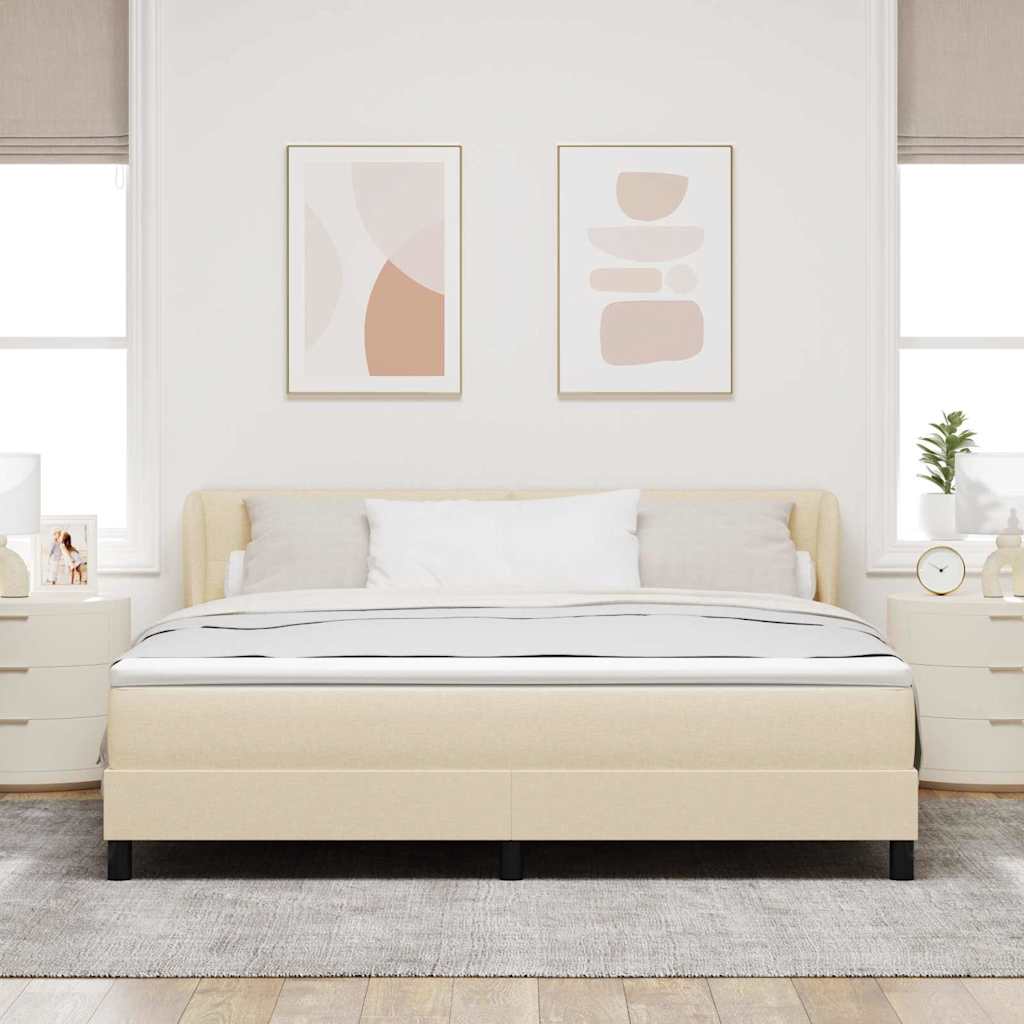 Boxrugós ágy fejtámlával Krém 180 x 200 cm szövet