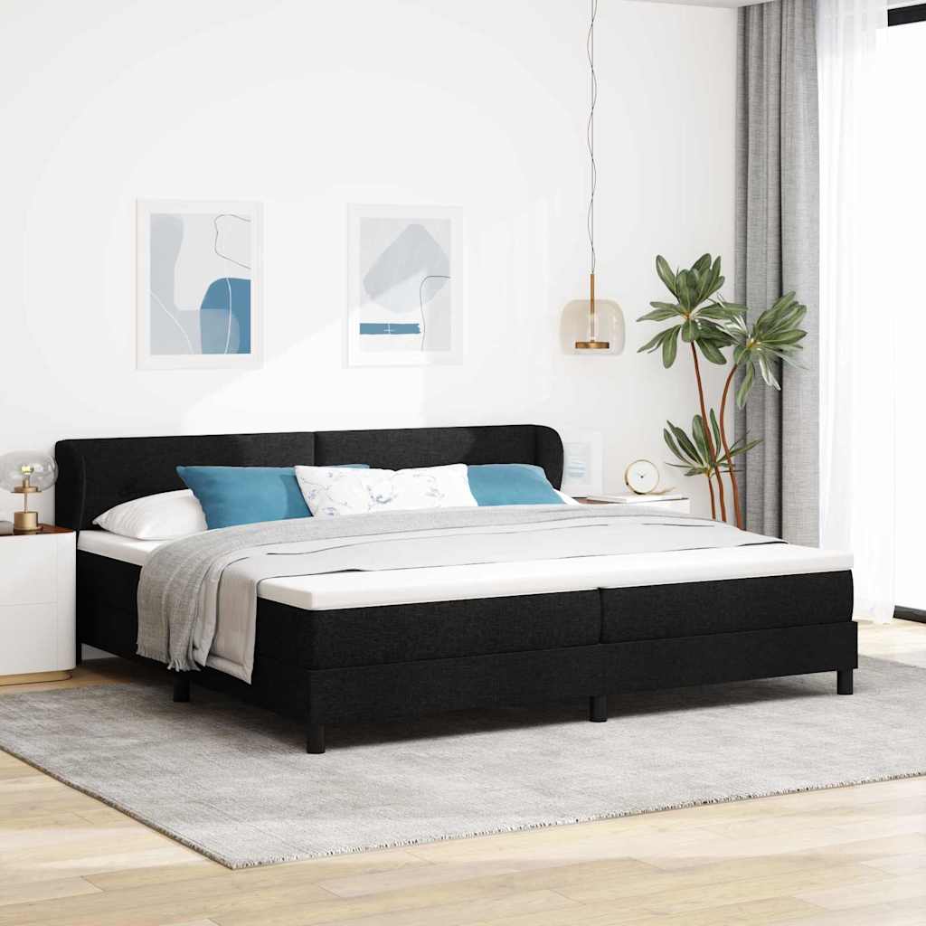 Boxrugós ágy fejtámlával Fekete 200 x 200 cm szövet