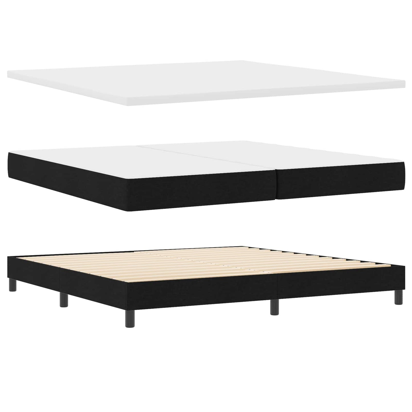Boxrugós ágy fejtámlával Fekete 200 x 200 cm szövet