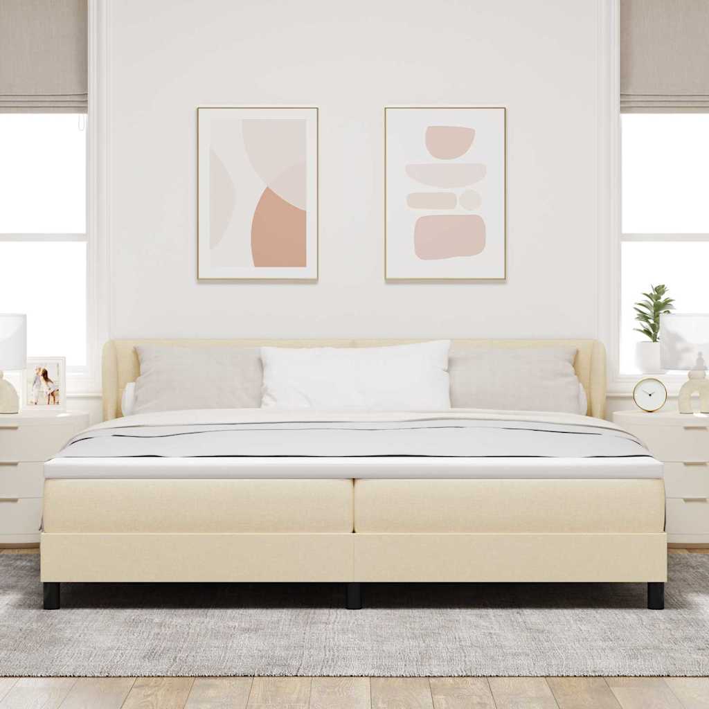 Boxrugós ágy fejtámlával Krém 200 x 200 cm szövet