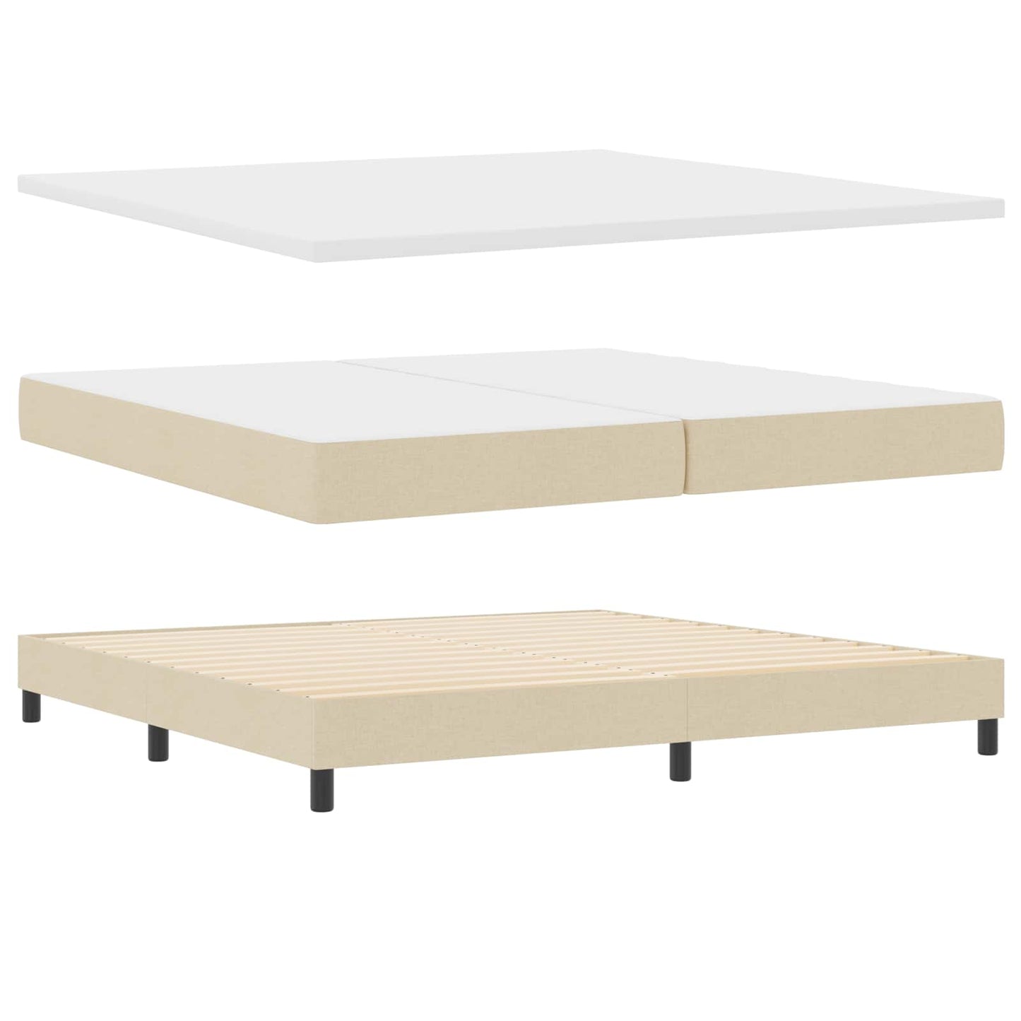 Boxrugós ágy fejtámlával Krém 200 x 200 cm szövet