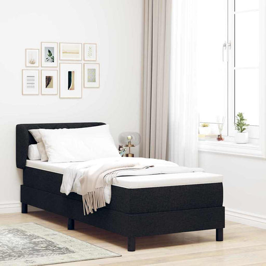 Boxrugós ágy matracmal fejtámlával Fekete 80 x 200 cm szövet