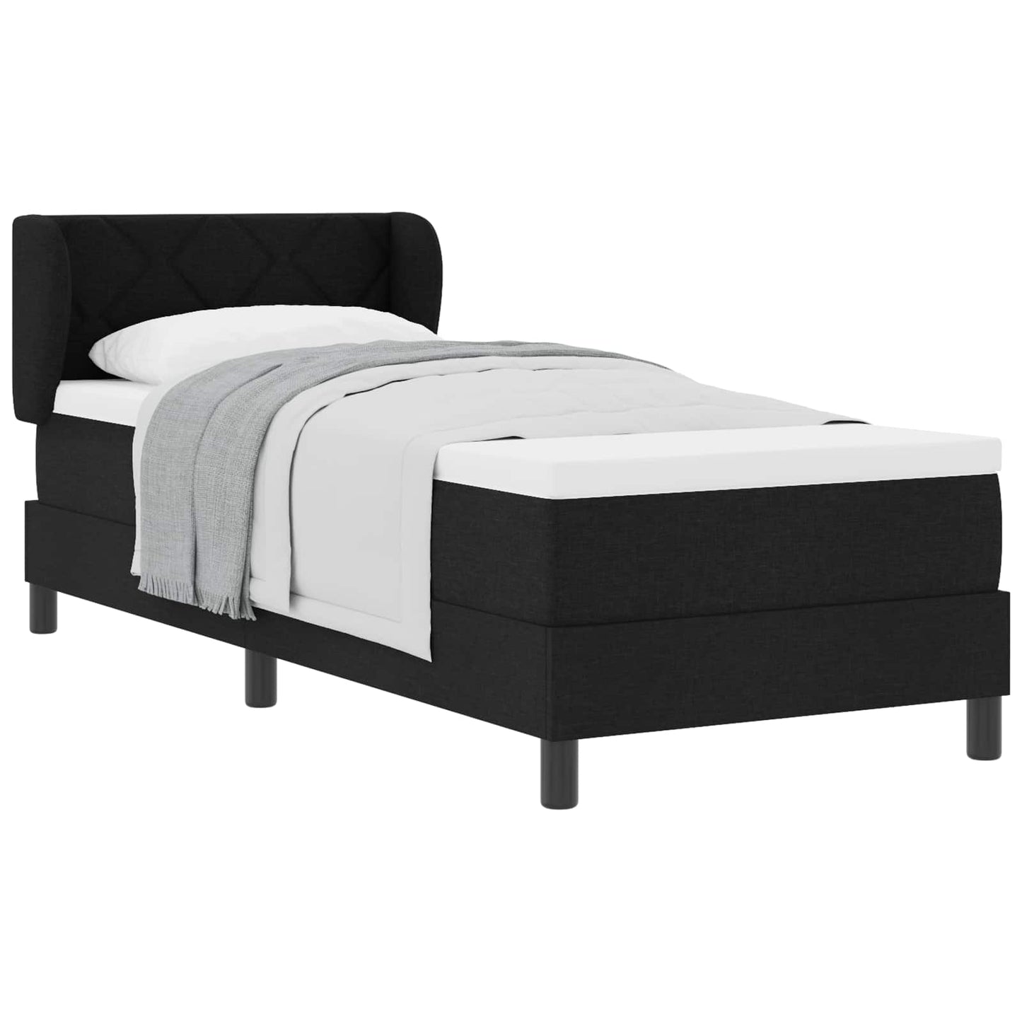 Boxrugós ágy matracmal fejtámlával Fekete 80 x 200 cm szövet