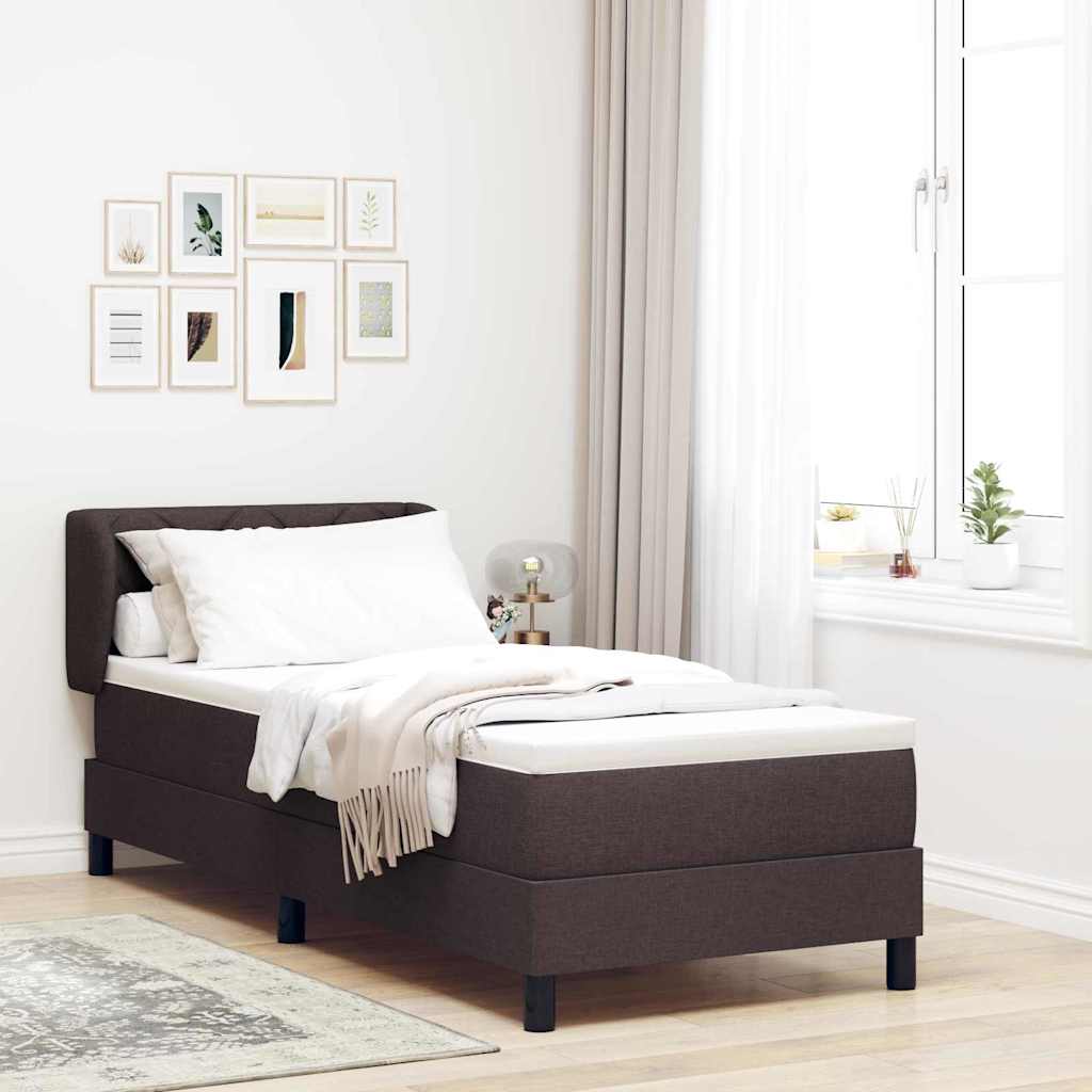 Boxrugós ágy fejtámlával Sötét Barna 80 x 200 cm szövet