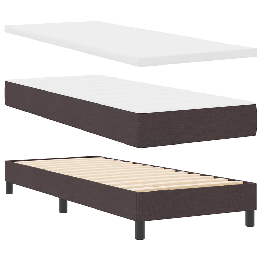 Boxrugós ágy fejtámlával Sötét Barna 80 x 200 cm szövet