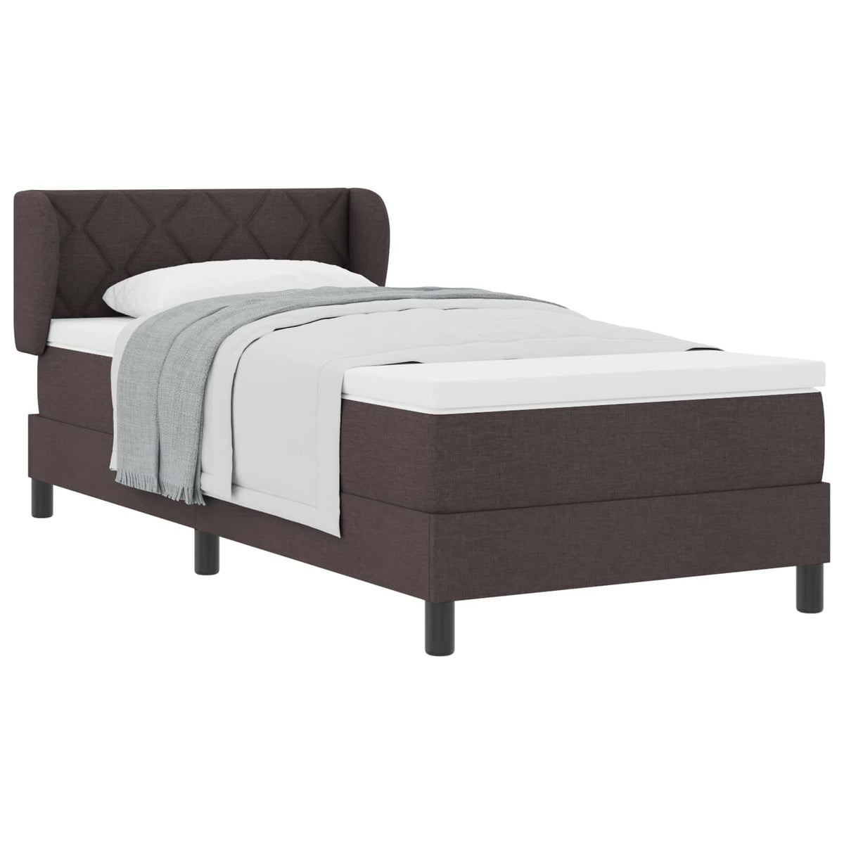 Boxrugós ágy fejtámlával Sötét Barna 90 x 200 cm szövet