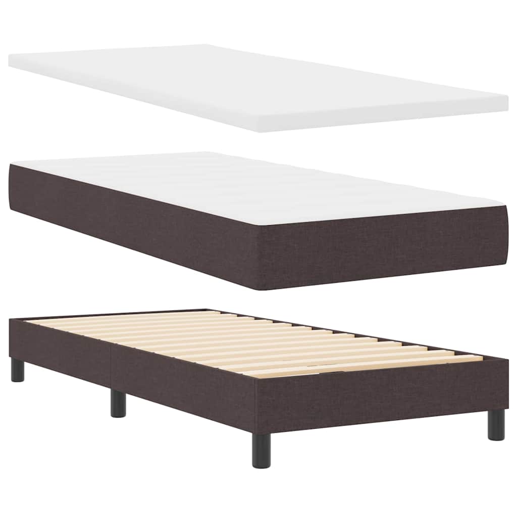 Boxrugós ágy fejtámlával Sötét Barna 90 x 200 cm szövet