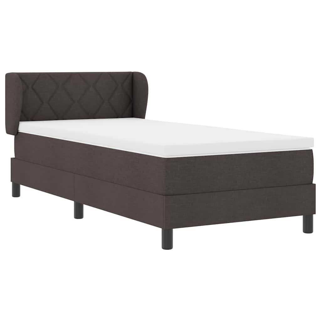 Boxrugós ágy fejtámlával Sötét Barna 90 x 200 cm szövet