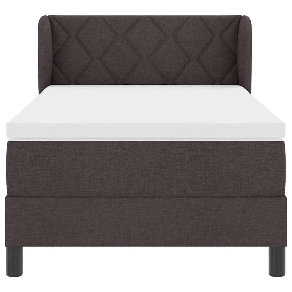 Boxrugós ágy fejtámlával Sötét Barna 90 x 200 cm szövet