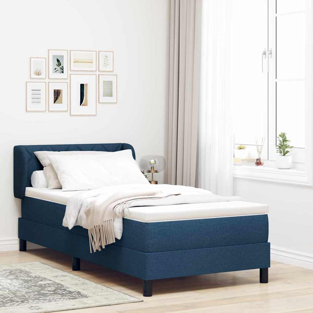 Boxrugós ágy matracmal fejtámlával Kék 90 x 200 cm szövet