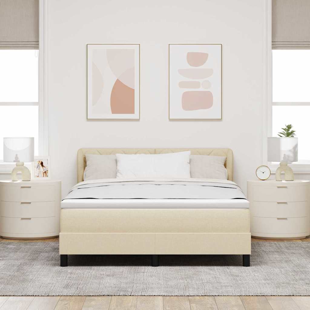 Boxrugós ágy fejtámlával Krém 160 x 200 cm szövet