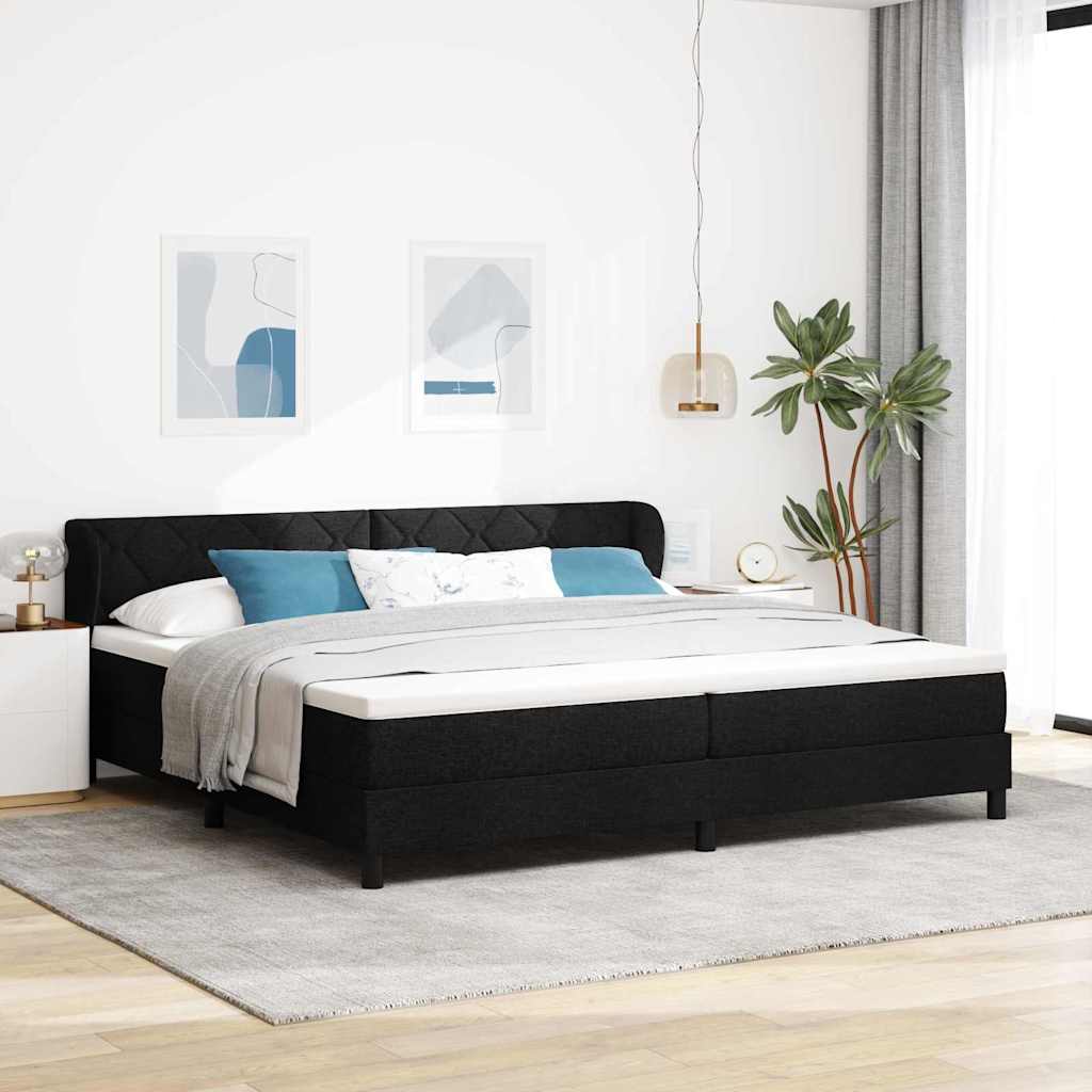 Boxrugós ágy fejtámlával Fekete 200 x 200 cm szövet