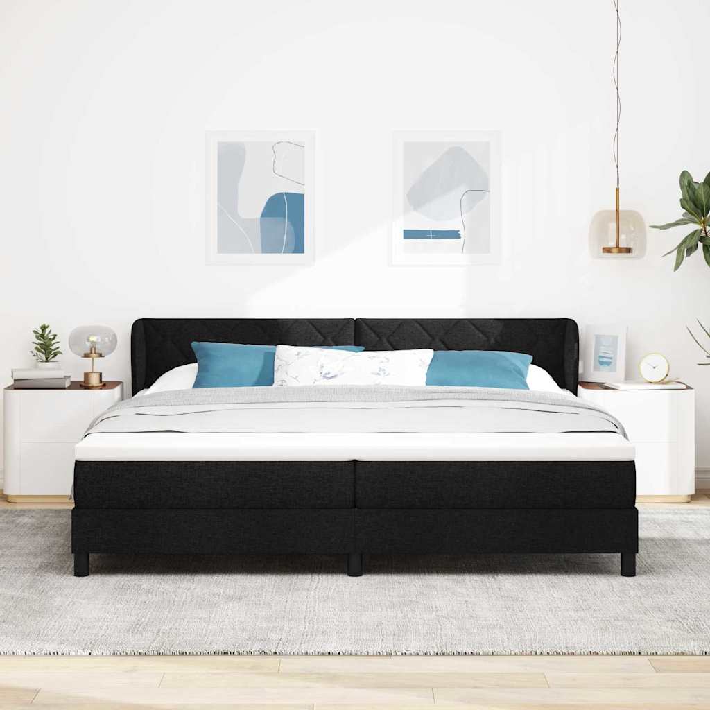 Boxrugós ágy fejtámlával Fekete 200 x 200 cm szövet