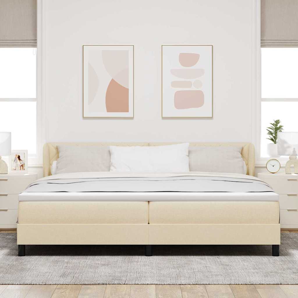 Boxrugós ágy fejtámlával Krém 200 x 200 cm szövet