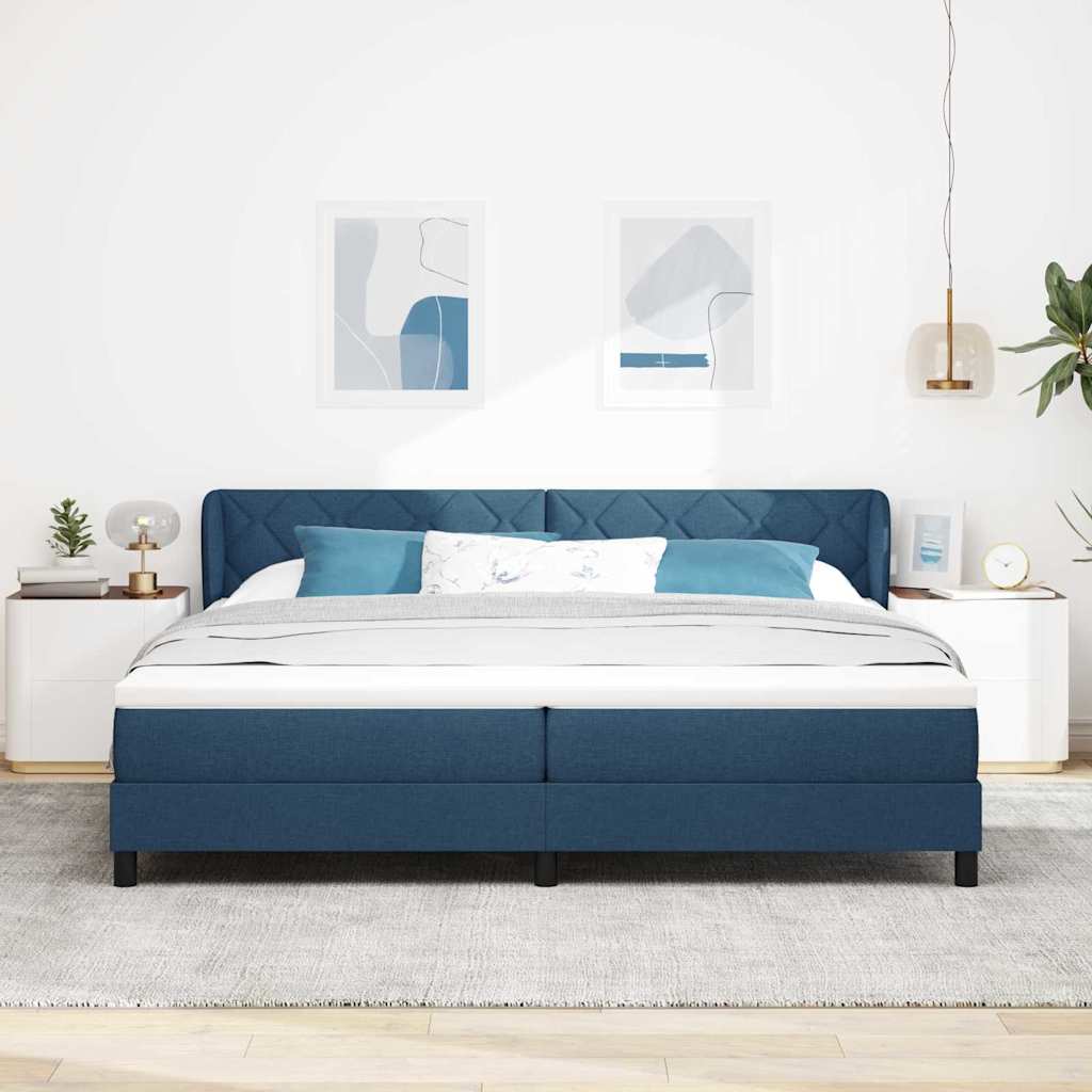 Boxrugós ágy matracmal fejtámlával Kék 200 x 200 cm szövet