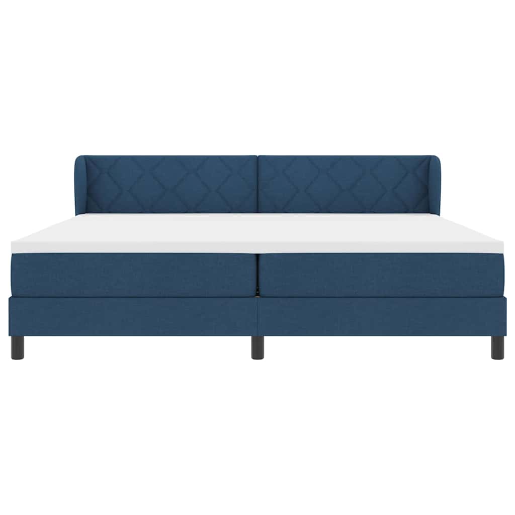 Boxrugós ágy matracmal fejtámlával Kék 200 x 200 cm szövet