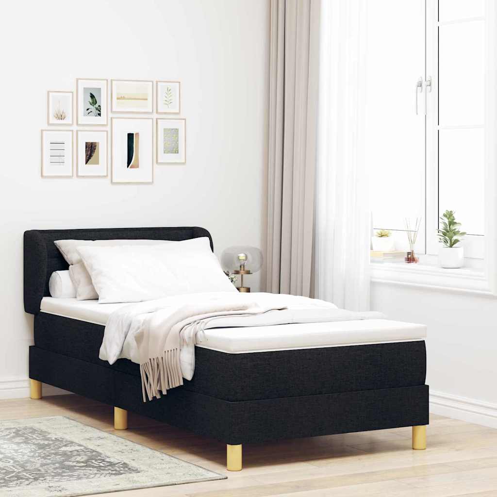 Boxrugós ágy matracmal fejtámlával Fekete 80 x 200 cm szövet