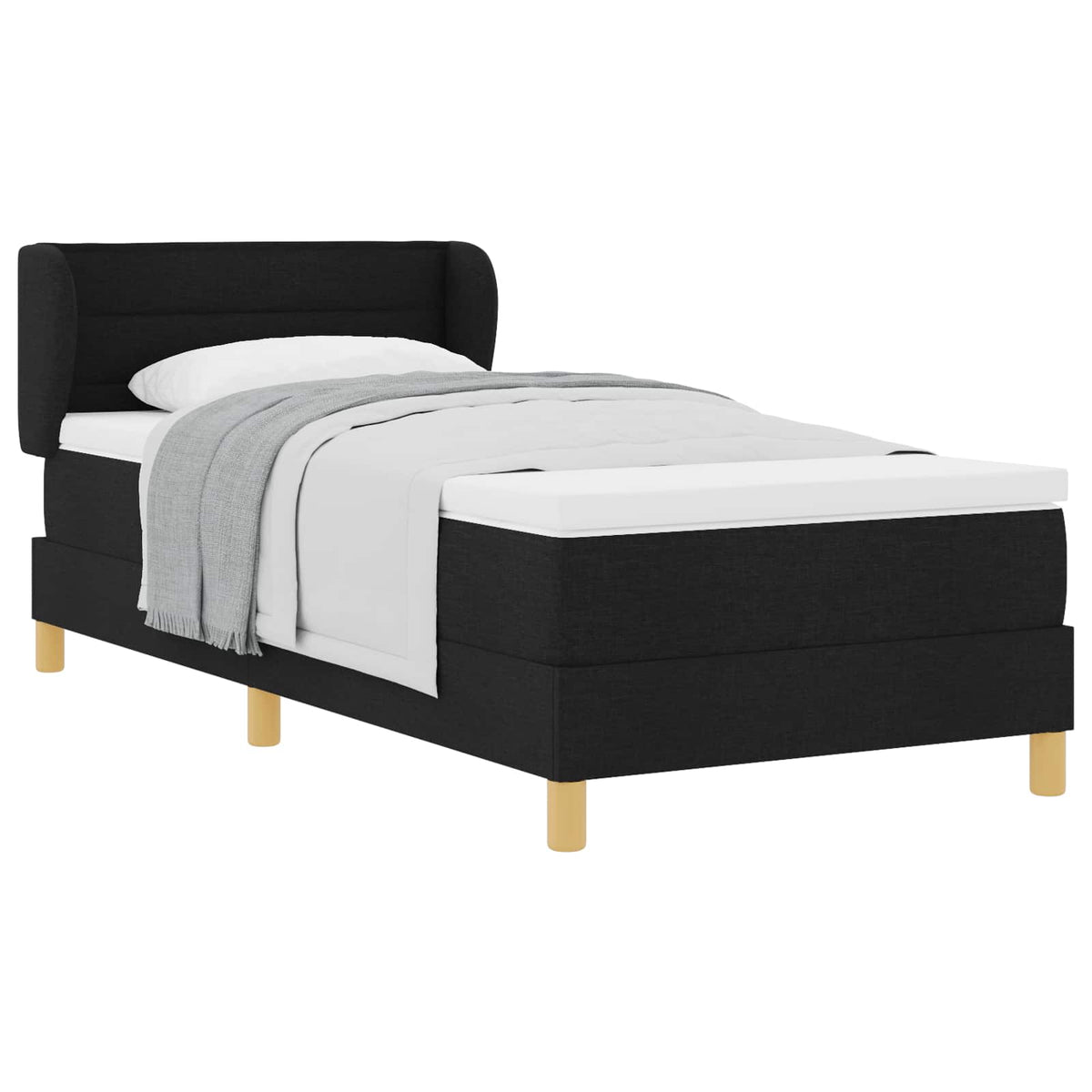 Boxrugós ágy matracmal fejtámlával Fekete 80 x 200 cm szövet