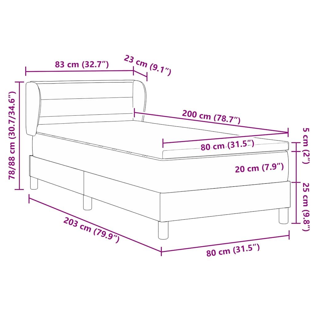 Boxrugós ágy matracmal fejtámlával Fekete 80 x 200 cm szövet