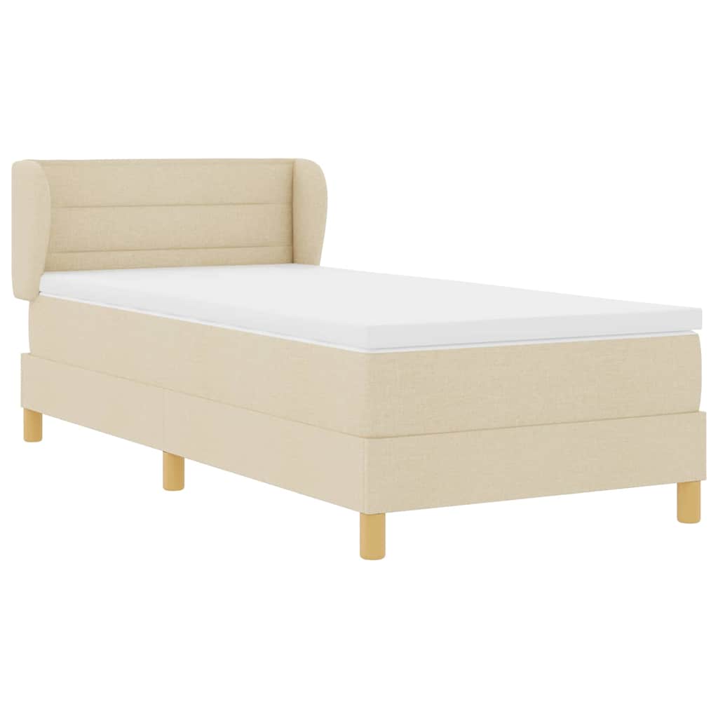 Boxrugós ágy matracmal fejtámlával Krém 80 x 200 cm szövet
