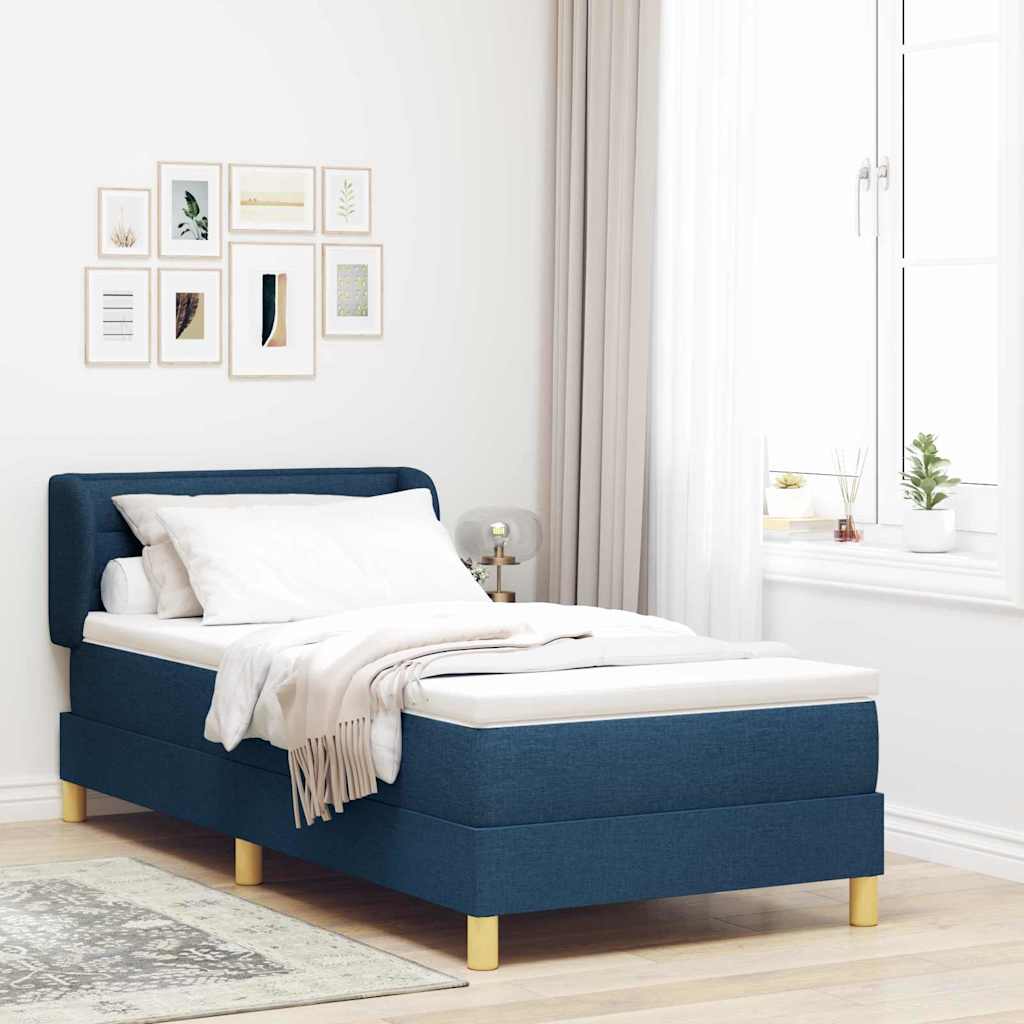 Boxrugós ágy matracmal fejtámlával Kék 90 x 190 cm szövet