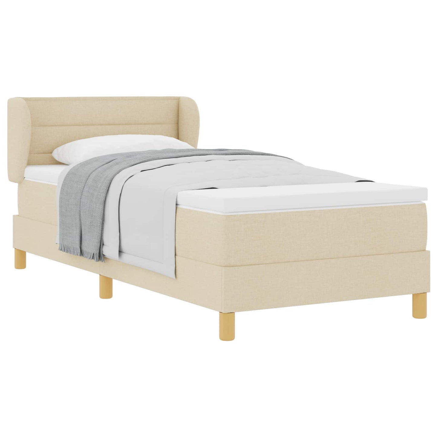 Boxrugós ágy matracmal fejtámlával Krém 100 x 200 cm szövet