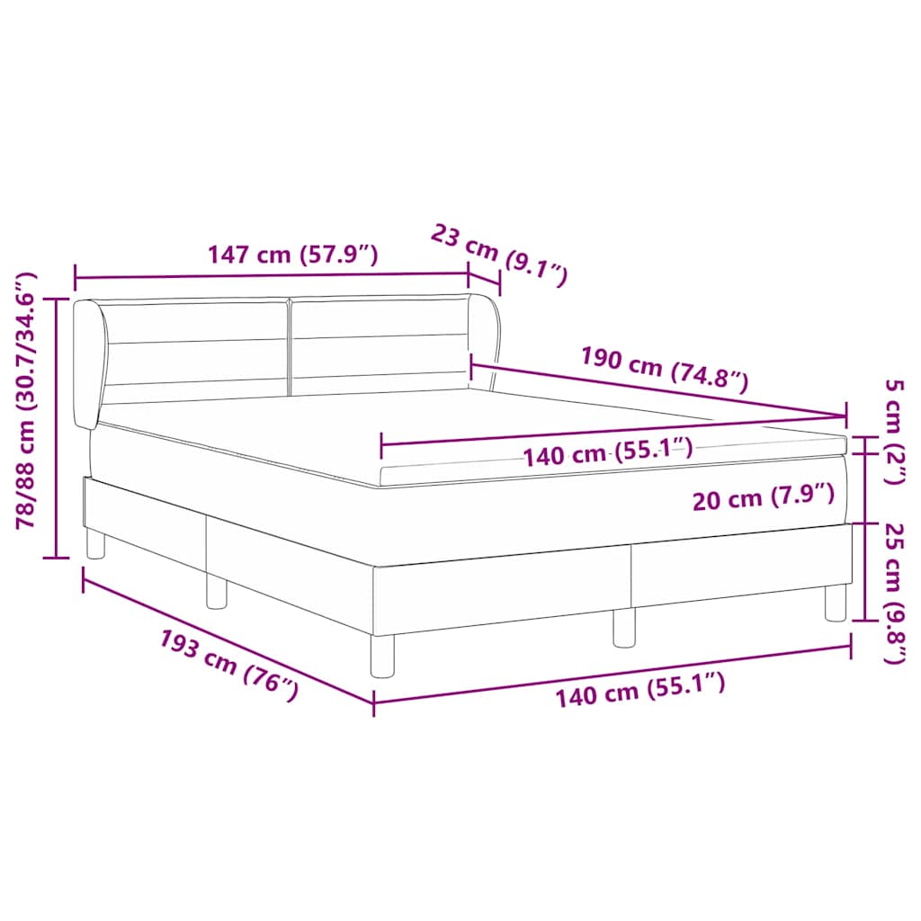 Boxrugós ágy matracmal Sötétszürke 140 x 190 cm szövet