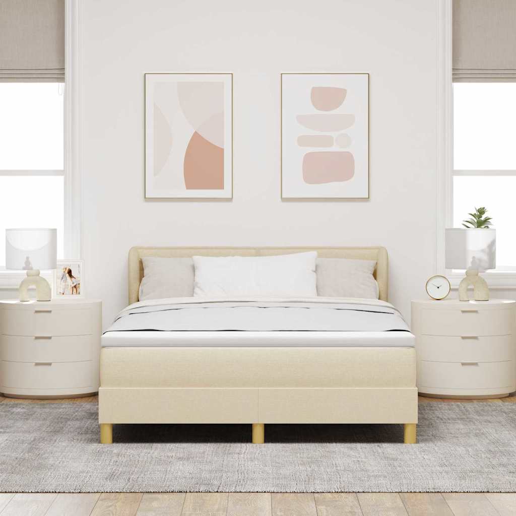 Boxrugós ágy matracmal fejtámlával Krém 140 x 190 cm szövet