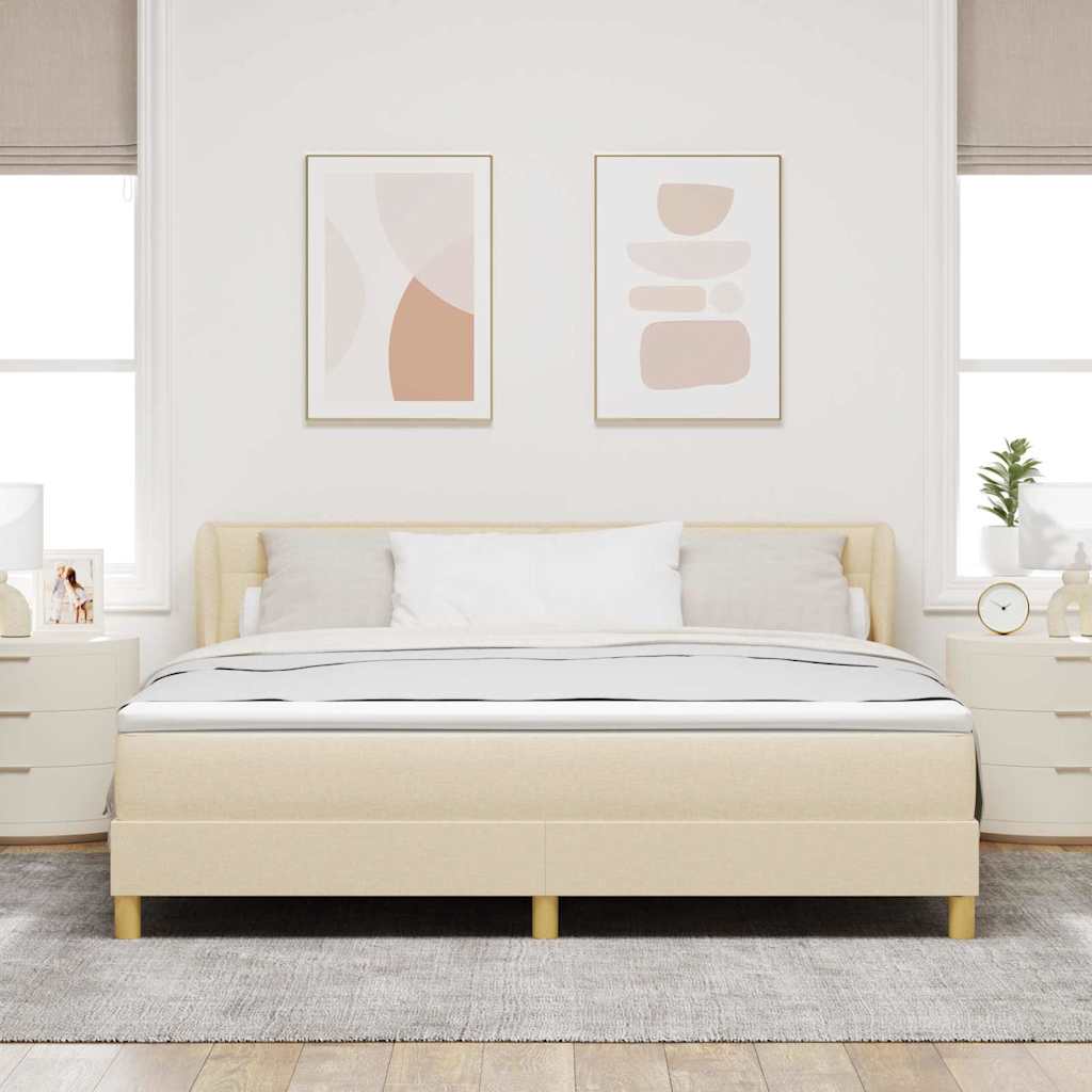 Boxrugós ágy matracmal fejtámlával Krém 180 x 200 cm szövet