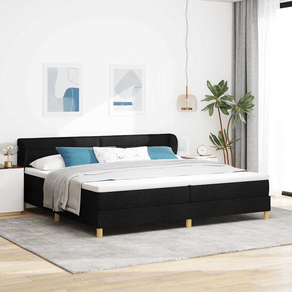 Boxrugós ágy matracmal fejtámlával Fekete 200 x 200 cm szövet