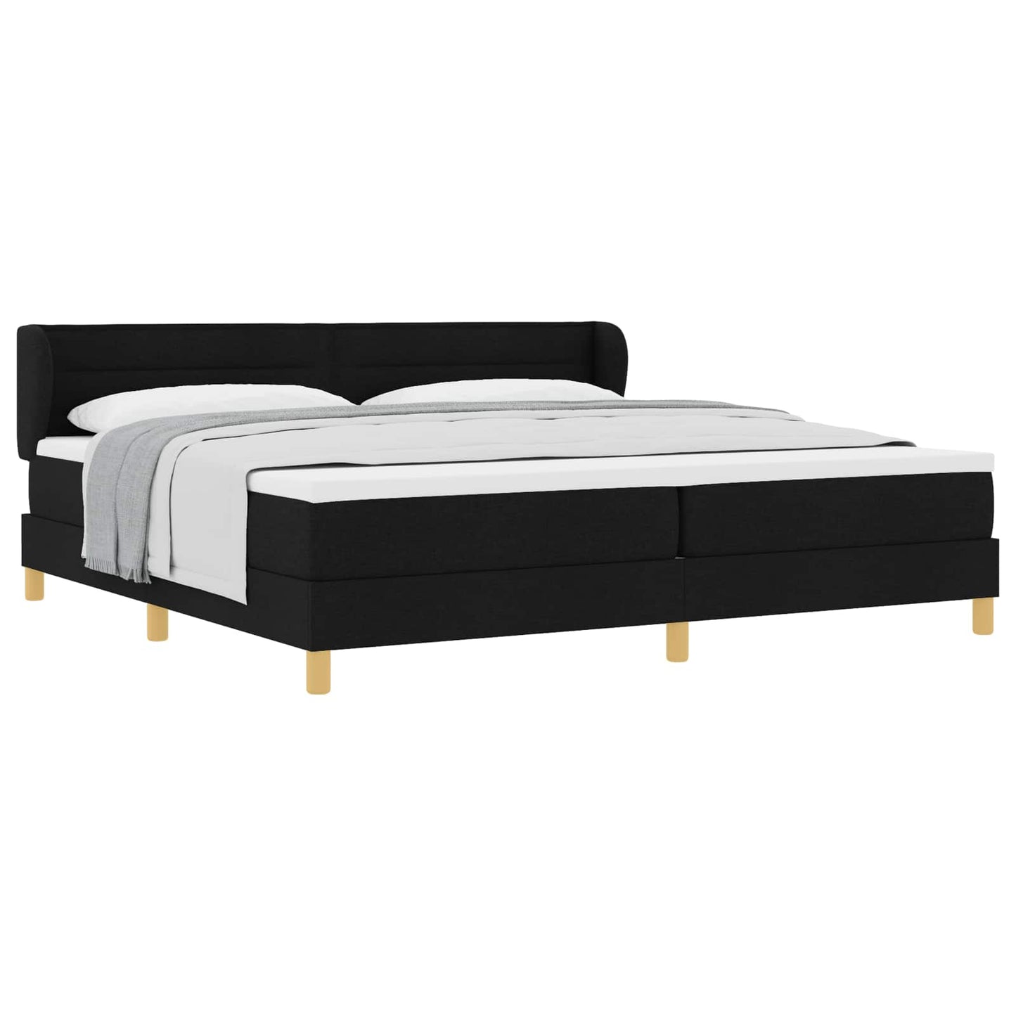 Boxrugós ágy matracmal fejtámlával Fekete 200 x 200 cm szövet
