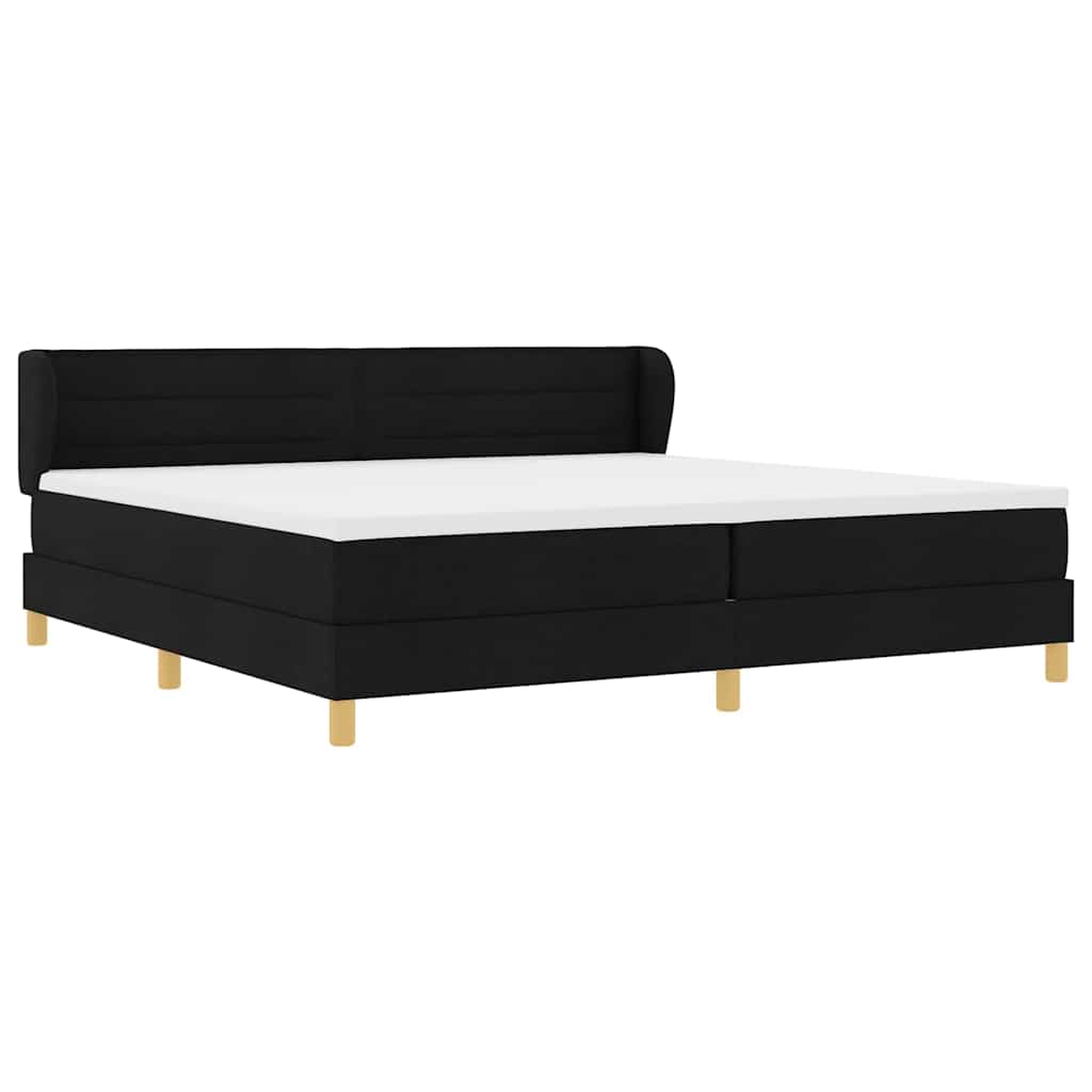 Boxrugós ágy matracmal fejtámlával Fekete 200 x 200 cm szövet