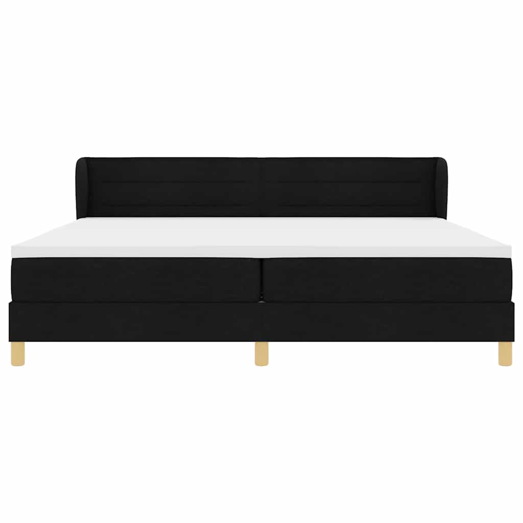 Boxrugós ágy matracmal fejtámlával Fekete 200 x 200 cm szövet