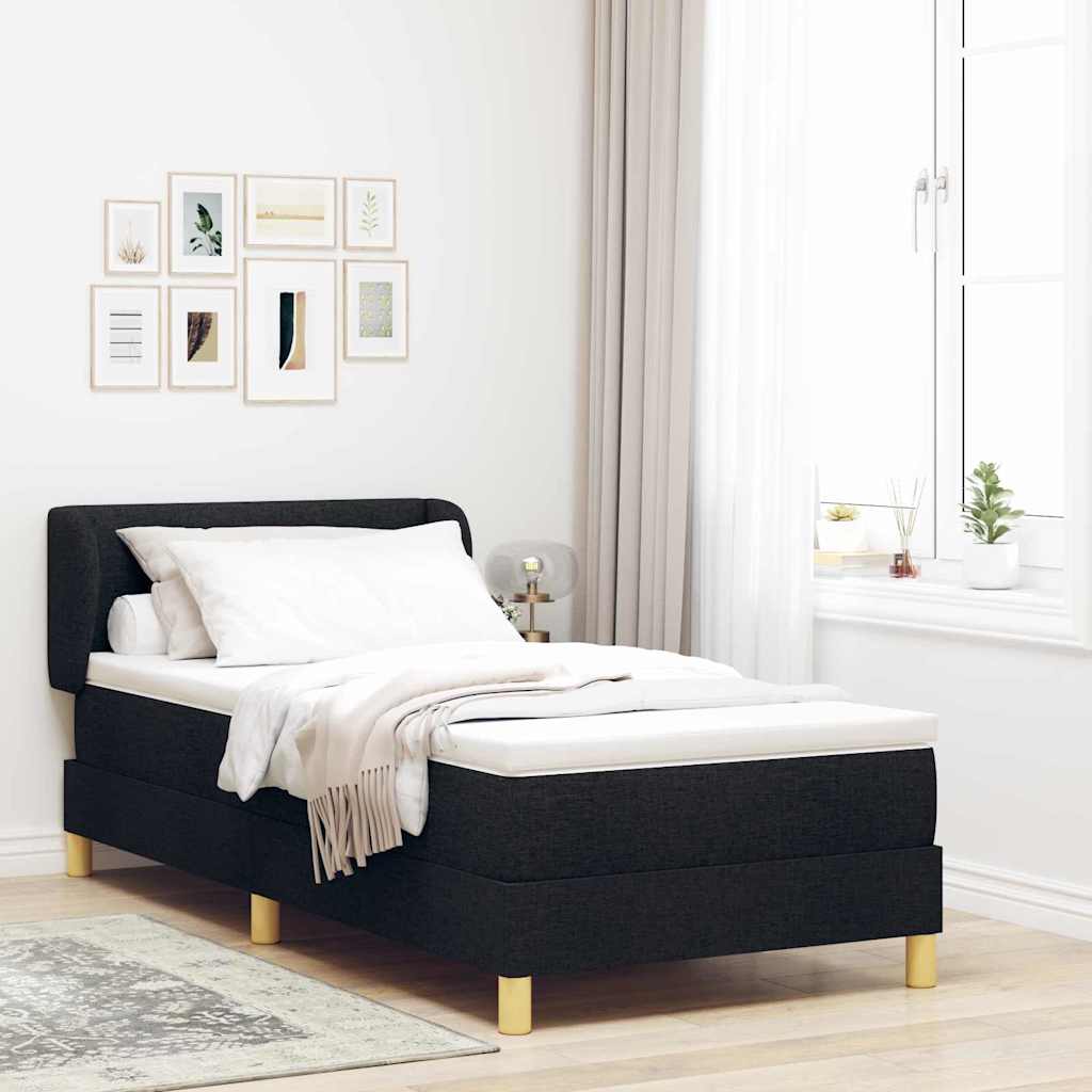 Boxrugós ágy fejtámlával Fekete 80 x 200 cm szövet