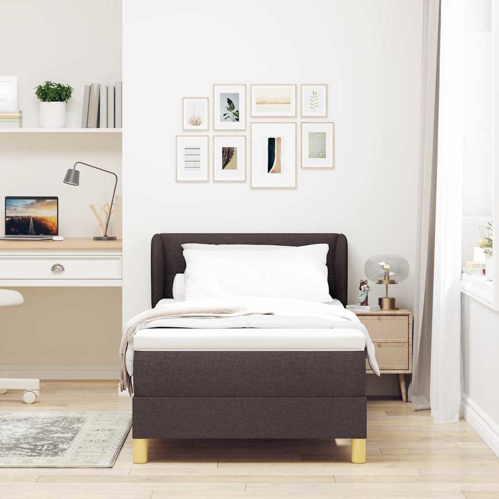 Boxrugós ágy fejtámlával Sötét Barna 90 x 200 cm szövet