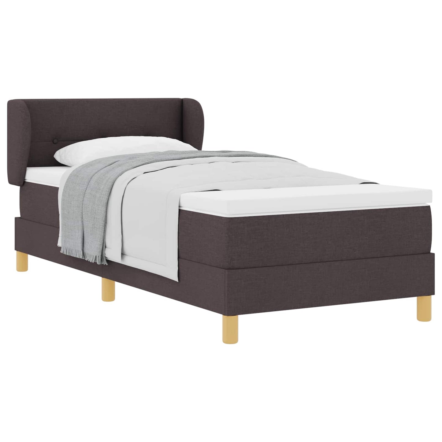 Boxrugós ágy fejtámlával Sötét Barna 90 x 200 cm szövet