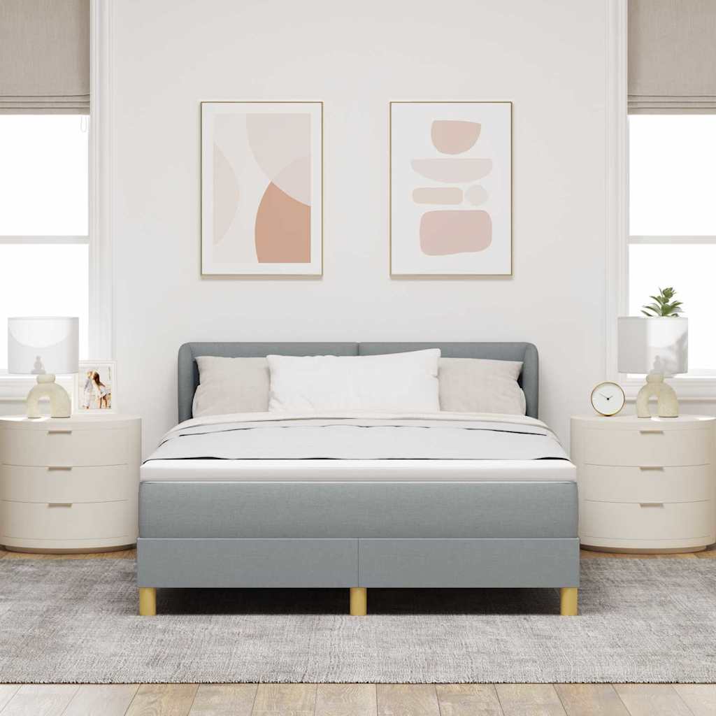 Boxrugós ágy fejtámlával Világosszürke 160 x 200 cm szövet