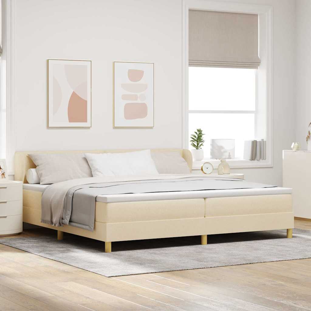 Boxrugós ágy fejtámlával Krém 200 x 200 cm szövet