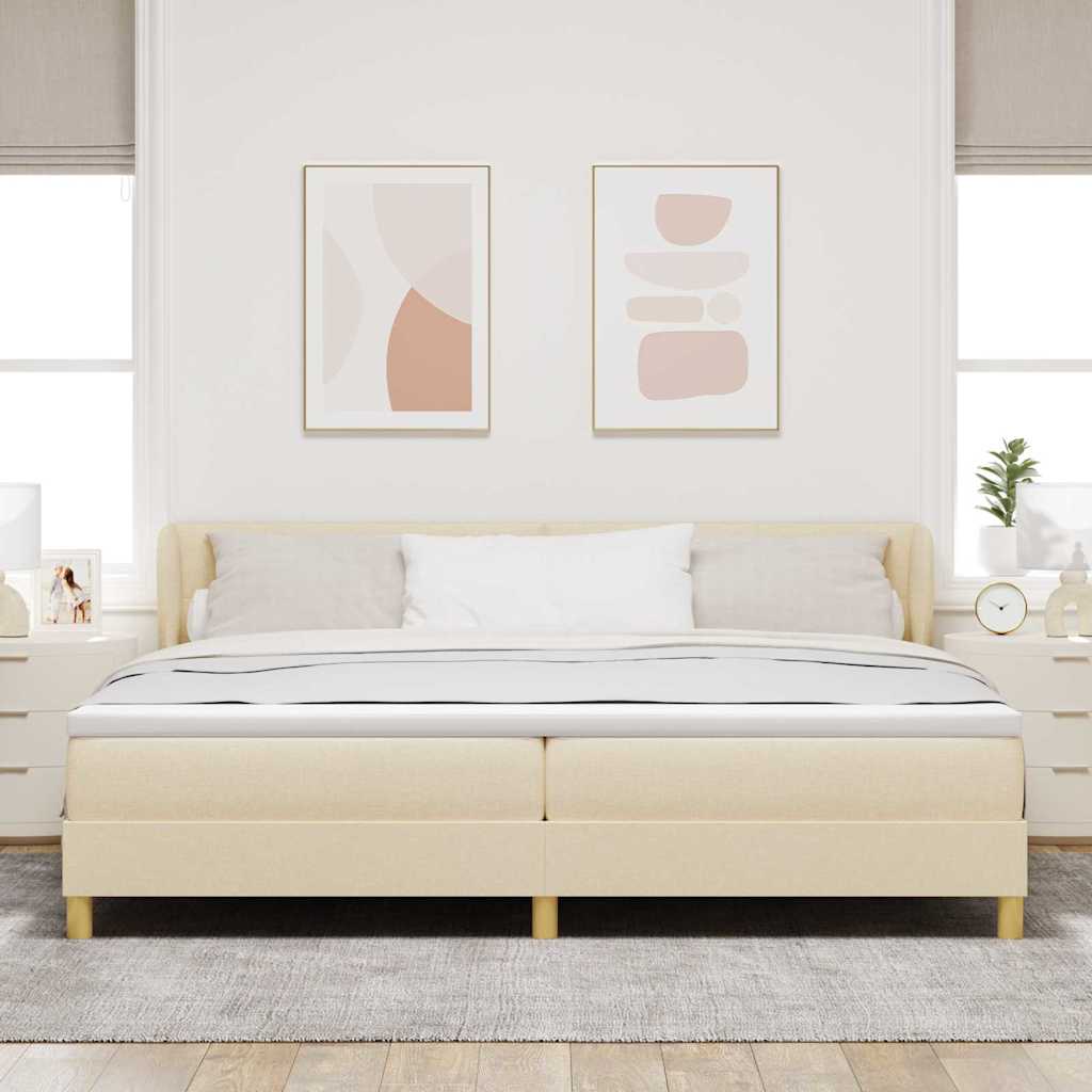 Boxrugós ágy fejtámlával Krém 200 x 200 cm szövet