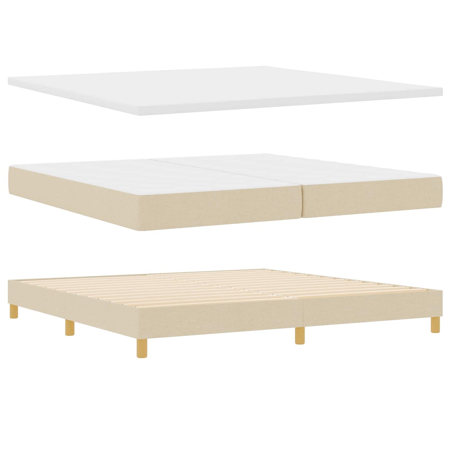 Boxrugós ágy fejtámlával Krém 200 x 200 cm szövet