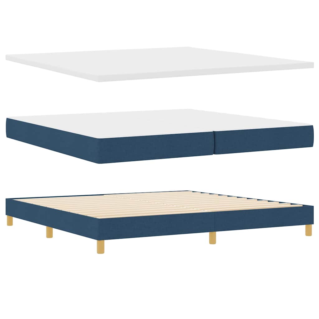 Boxrugós ágy fejtámlával Kék 200 x 200 cm szövet