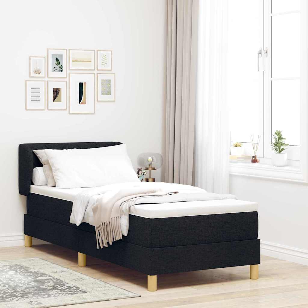 Boxrugós ágy fejtámlával Fekete 80 x 200 cm szövet