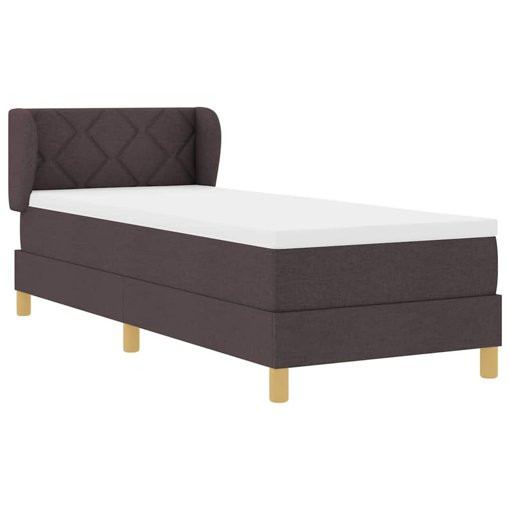 Boxrugós ágy fejtámlával Sötét Barna 80 x 200 cm szövet