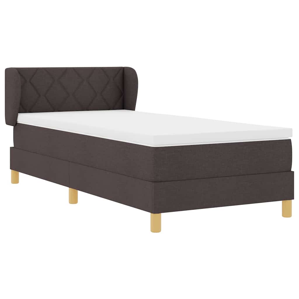 Boxrugós ágy fejtámlával Sötét Barna 90 x 190 cm szövet